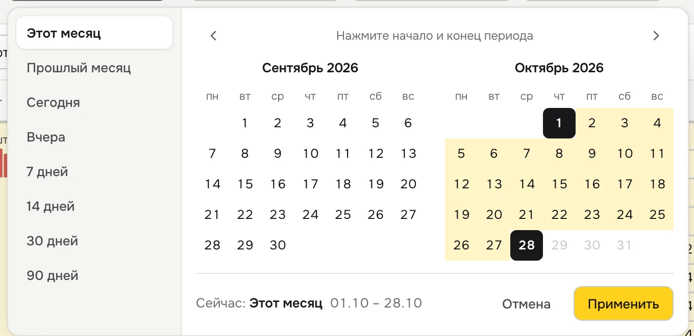 Выбор периода